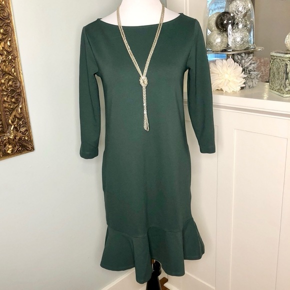 Lands End Green Long Sleeve Flutter Hem Dress with Pockets 2 XS - Picture 2 of 9
